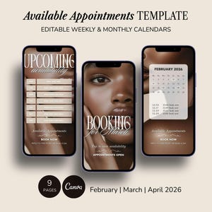 Calendario de reservas Mensual Semanal Citas disponibles Calendario de disponibilidad de pestañas y cejas Depilación Salón de belleza Medspa Planificador de horarios Instagram