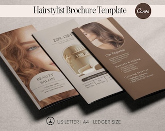 Hair Stylist Trifold Brochure Template Editable Beauty Salon Pricelist Menu Brochure Tri Fold Template Canva Printable Hairstylist Flyer