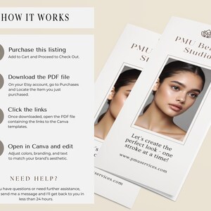 canva trifold brochure design, beauty business, brow tech, pmu artist, makeup tattoo