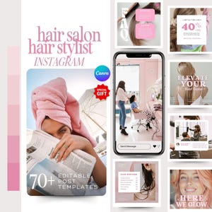 Hair Stylist Social Media Templates, Hair Salon Hairstylist Instagram Post Template, Beauty Salon Social Media, Salon Marketing, Luxury Pink