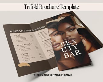 Brochure schoonheidsspecialiste Driebladige brochure Schoonheid Prijslijstsjabloon Huidverzorgingsdiensten Menu Brochureontwerp Medspa Esthetiek Afdrukbare flyer
