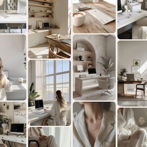 Home Office Stock Photos, Work from Home Images, Minimalist Workspace Images, Elegant Businesswoman, Faceless Marketing, Bright Interiors
