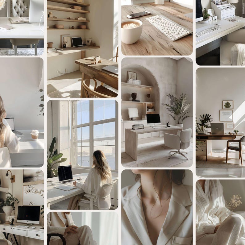 Home Office Stock Photos, Work from Home Images, Minimalist Workspace Images, Elegant Businesswoman, Faceless Marketing, Bright Interiors