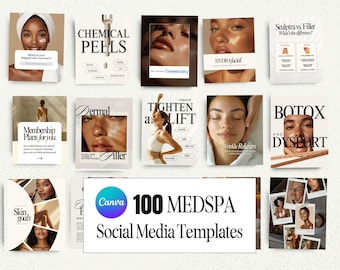 Plantillas de Instagram para MedSpa, 100 publicaciones e historias sobre estética, cuidado de la piel, relleno de bótox, redes sociales, publicaciones de enfermeras inyectoras, plantillas para esteticistas