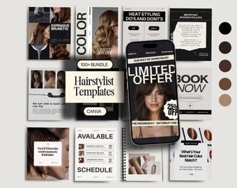Hairstylist Instagram Template Bundle Beauty Salon Social Media Post and Stories Hairdresser Professional Canva Templates