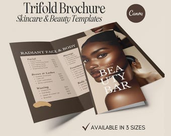 Melanin Beauty Skincare Trifold Brochure, Esthetician Brochure Template, Pricelist Menu Flyer, Medspa Aesthetician Lash Skin Beauty Brochure
