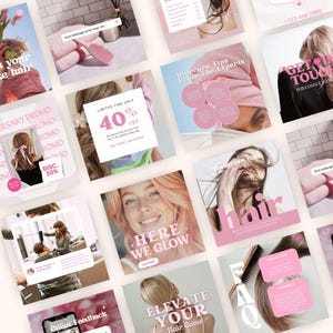Hair Stylist Instagram Posts and Stories, Hair Salon Instagram Templates, Hairstylist, Beauty Salon Instagram Social Media, Pink Aesthetic