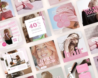 Plantillas para Instagram de salones de belleza: publicaciones e historias para estilistas. Paquete de redes sociales para estilistas.
