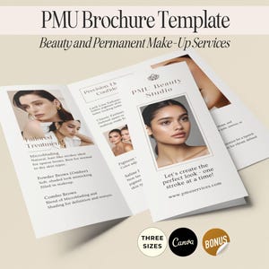 Minimalist PMU Trifold Brochure Template, Paramedical Tattoo Brochure Template, PMU Brochure Canva