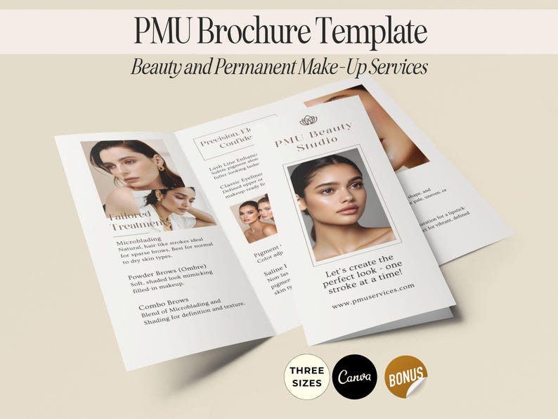 Minimalist PMU Trifold Brochure Template, Paramedical Tattoo Brochure Template, PMU Brochure Canva