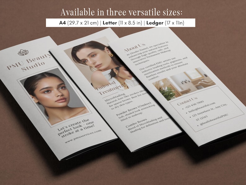 PMU Artist Trifold Brochure Template, Editable Trifold Brochure Template Permanent Makeup