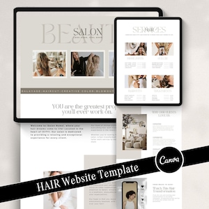 Hair Website Template, Booking Template Hairstylist, Beauty Salon, Hairstylist Website Design, Canva Website Template, Hair Salon Templates