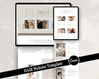 Hair Website Template, Booking Template Hairstylist, Beauty Salon, Hairstylist Website Design, Canva Website Template, Hair Salon Templates