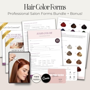 Formulaires de consultation pour la coloration des cheveux Formulaire d'admission client modifiable pour les coiffeurs Services du salon de coiffure Conditions de consentement Modèles d'accord Carte de suivi