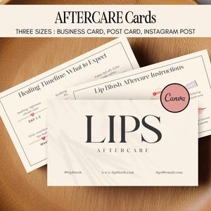 Modèle de soin pour les lèvres rouge à lèvres modifiable Cartes d'entretien PMU pour les lèvres rouges, imprimables Maquillage permanent, tatouage Carte d'instructions pour l'entretien des lèvres, Lèvres PMU