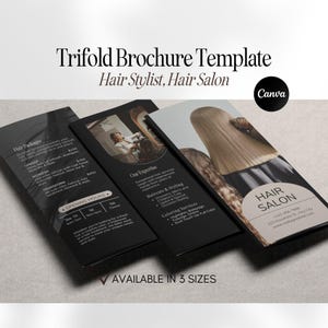 Modèle de brochure à trois volets pour cheveux, Brochure à trois volets pour coiffeur, Flyer coiffeur, Modèle de menu de liste de prix, Services de salon de coiffure, Coiffeur