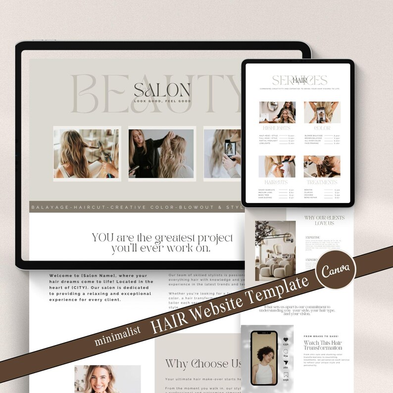 Hair Website Template, Hairstylist Website, hair salon business