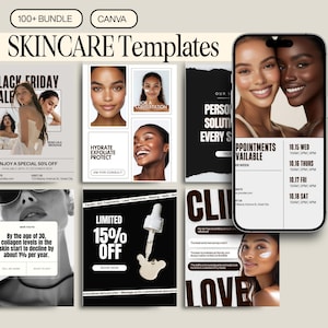 Skincare Instagram Templates Esthetician Social Media Posts Skin Care Coach Dermatology Medspa Aesthetics Beauty Business Canva Post Bundle