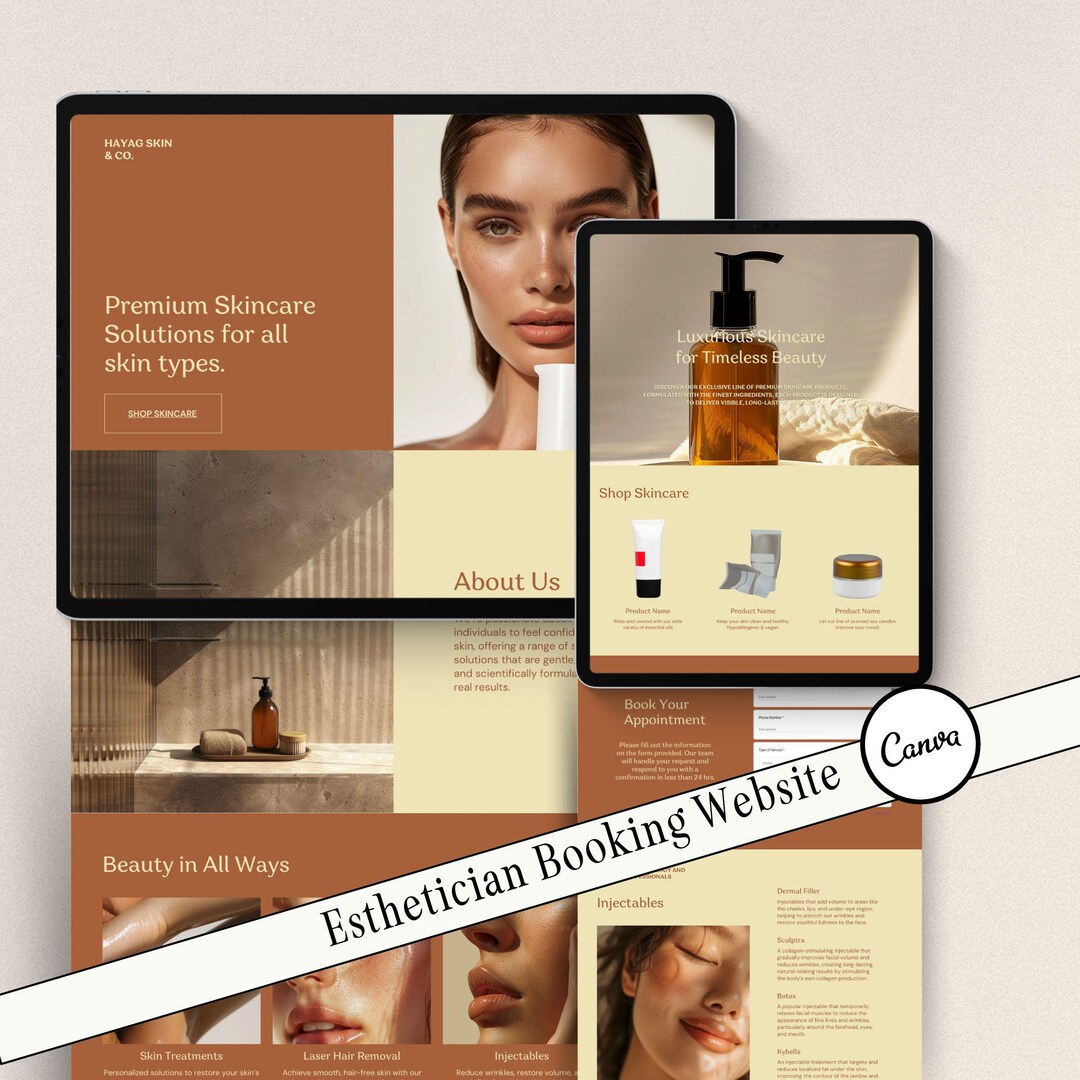 Esthetician Booking Website Template Skincare Canva Editable Website