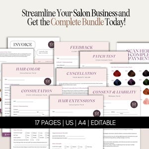 Hairdressing Forms Bundle Client Consultation Consent Treatment and Intake Sheets Editable Salon Templates Hair Stylist Kit