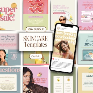 Modelli Instagram luminosi, divertenti e vivaci per consulenti di bellezza, attività nel settore cosmetico, estetisti e cliniche di medicina estetica.