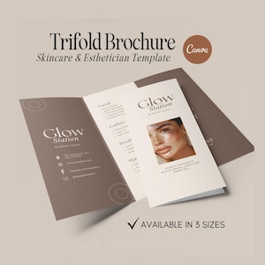 Szablon broszury Esthetician MedSpa Trifold, Broszura Trifold Beauty Skincare, Ulotka Trifold Cennik Broszura, Biznesowa drukowana Canva