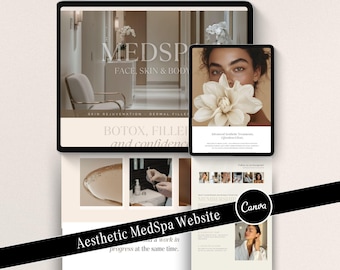 Luxurious Medical Spa Website Template Aesthetic Services Editable Canva Esthetician Medspa Beauty Website Design Acuity Scheduling Template