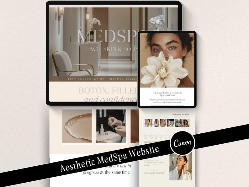 Luxurious Medical Spa Website Template Aesthetic Services Editable Canva Esthetician Medspa Beauty Website Design Acuity Scheduling Template