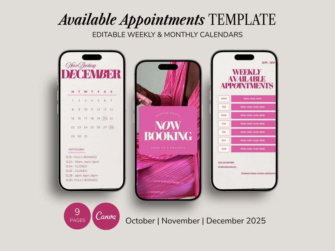 Booking Availability Calendar Template Appointments Bookings Open ...