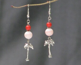 Palm Tree earrings with peach and coral glass beads