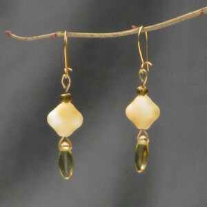 Cream and Amber Colored Glass Drop Earrings image 2