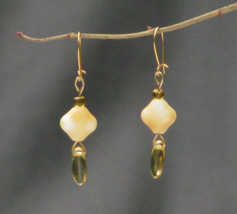 Cream and Amber Colored Glass Drop Earrings image 2