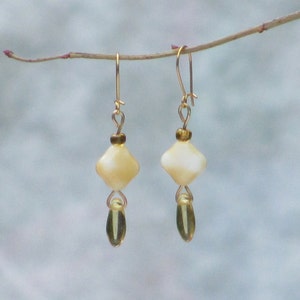 Cream and Amber Colored Glass Drop Earrings image 1