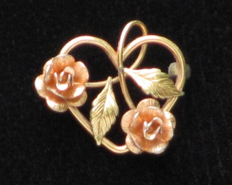 Heart Pin with Roses in 3 colors of GOLD