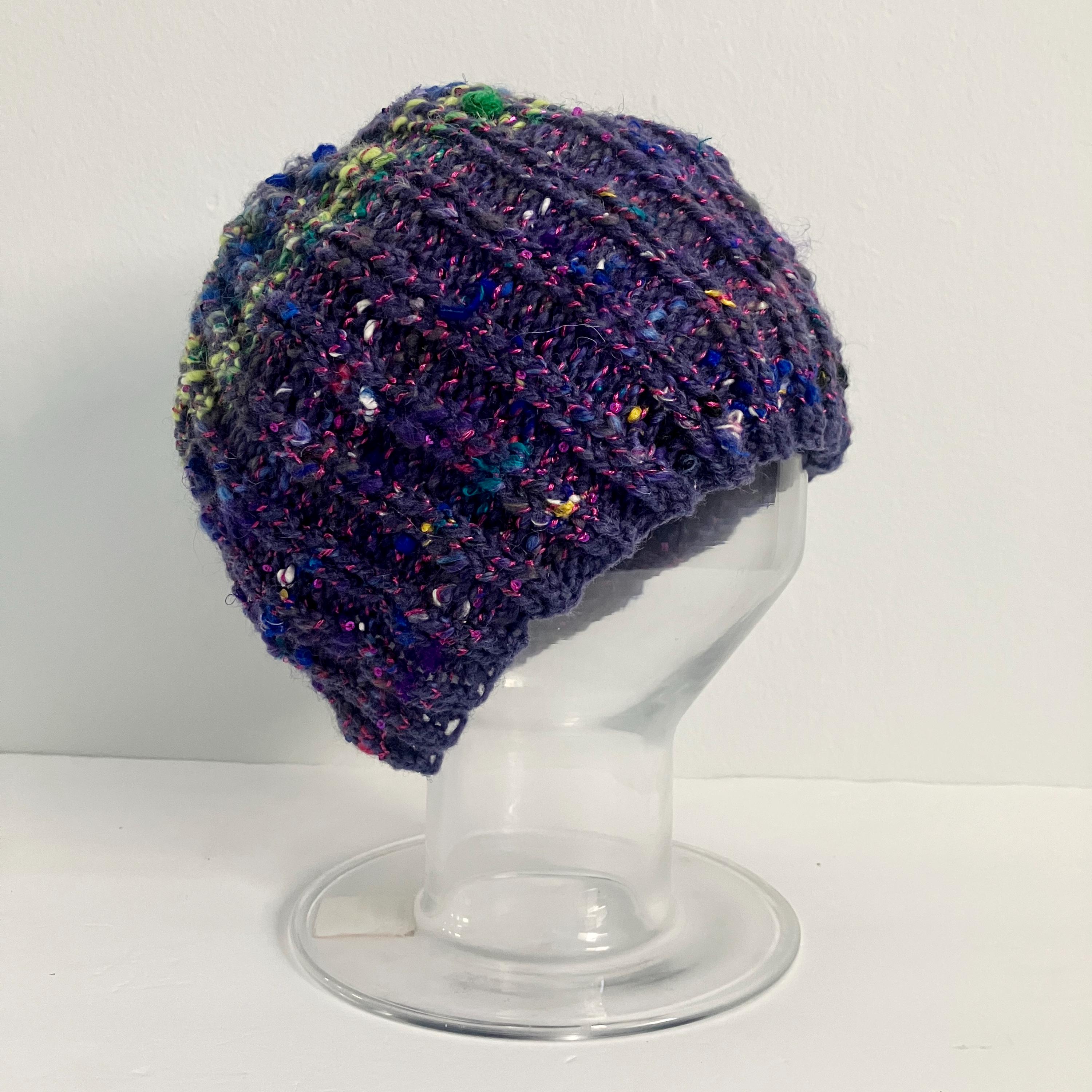 Wool Blend Chunky Multicolor Rainbow and Purple Knit Hat - Etsy display picture 3