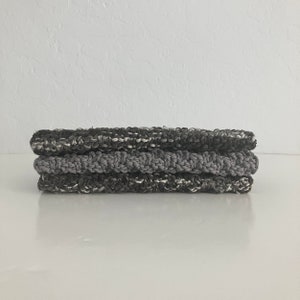Set of 3 cotton knit washcloths - gray and white  kitchen dishcloths