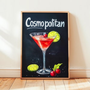 Poster cosmopolita | Poster di cocktail Art Déco da parete per bar | Stampa di drink firmati per feste | Stampa cosmopolita alla moda