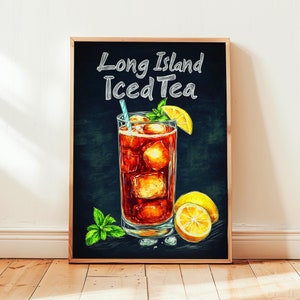Poster del tè freddo di Long Island | Poster di cocktail Art Déco da parete per bar | Stampa di drink firmati per feste | Stampa alla moda