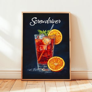 Poster di cacciavite | Poster di cocktail Art Déco da parete per bar | Stampa di drink firmati per feste | Stampa cacciavite alla moda