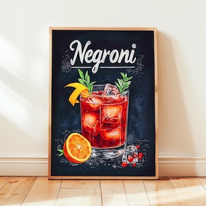 Poster Negroni | Poster di cocktail Art Déco da parete per bar | Stampa di drink firmati per feste | Stampa Negroni alla moda