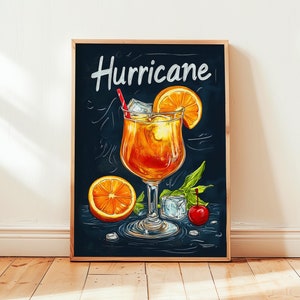 Poster dell'uragano | Poster di cocktail Art Déco da parete per bar | Stampa di drink firmati per feste | Stampa uragano alla moda