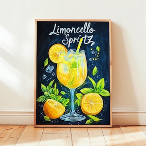 Manifesto dello Spritz al limoncello | Decorazione da parete per bar, poster per cocktail | Stampa di drink esclusivi per feste | Stampa Limoncello alla moda