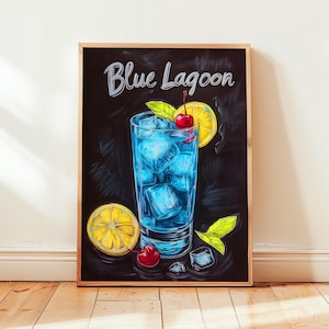 Poster Laguna Blu | Poster di cocktail Art Déco da parete per bar | Stampa di drink firmati per feste | Stampa alla moda della Laguna Blu