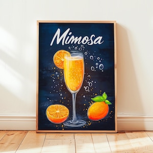 Mimosa Poster | Bar Wandkunst Deko Cocktail Poster | Party Signature Drink Print | Trendiger Mimosa Druck