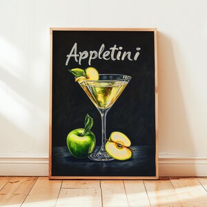 Poster di Appletini | Decorazione da parete per bar, poster per cocktail | Stampa di drink esclusivi per feste | Stampa Martini alla moda