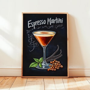 Poster Martini Espresso | Poster di cocktail Art Déco da parete per bar | Stampa di drink firmati per feste | Stampa Martini alla moda