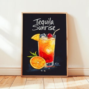 Poster Tequila Alba | Poster di cocktail Art Déco da parete per bar | Stampa di drink firmati per feste | Stampa tequila alla moda