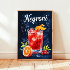 Poster Negroni | Poster di cocktail Art Déco da parete per bar | Stampa di drink firmati per feste | Stampa Negroni alla moda