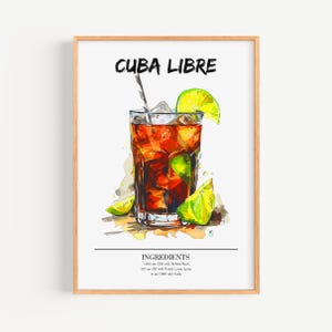 Cuba Libre Poster | Bar Wandkunst Deko Cocktail Poster | Party Signature Drink Print | Trendiger Cuba Libre Druck