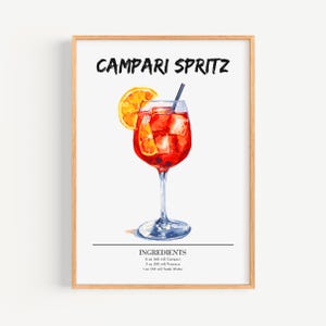 Manifesto Campari Spritz | Decorazione da parete per bar, poster per cocktail | Stampa di drink esclusivi per feste | Stampa Campari alla moda